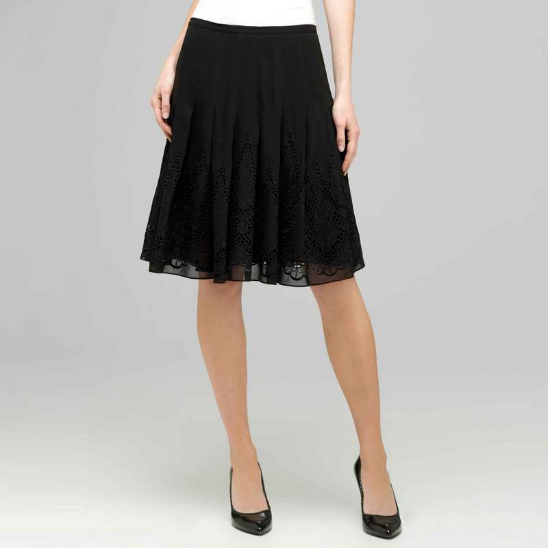 Pleated Skirt With Embroidery., Black, large image number 0